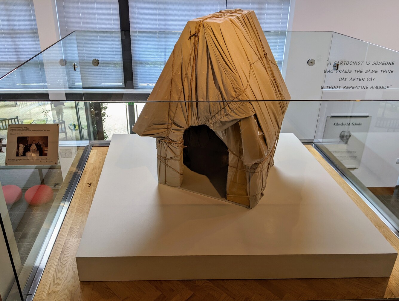 photo of Christo's wrapped Snoopy doghouse at Charles M. Shulz museum